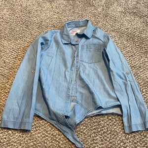 Justice long sleeve button up tie front shirt